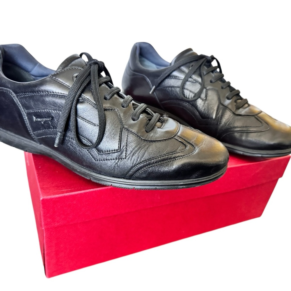 Salvatore Ferragamo Leggero Black Leather Sneakers Size 9.5 D